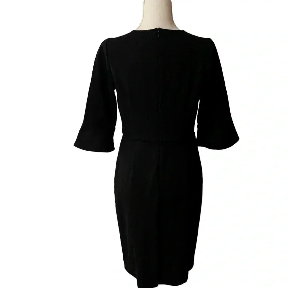 J.Crew Black Label Ponte Bell Sleeve Sheath Dress Black Size 6